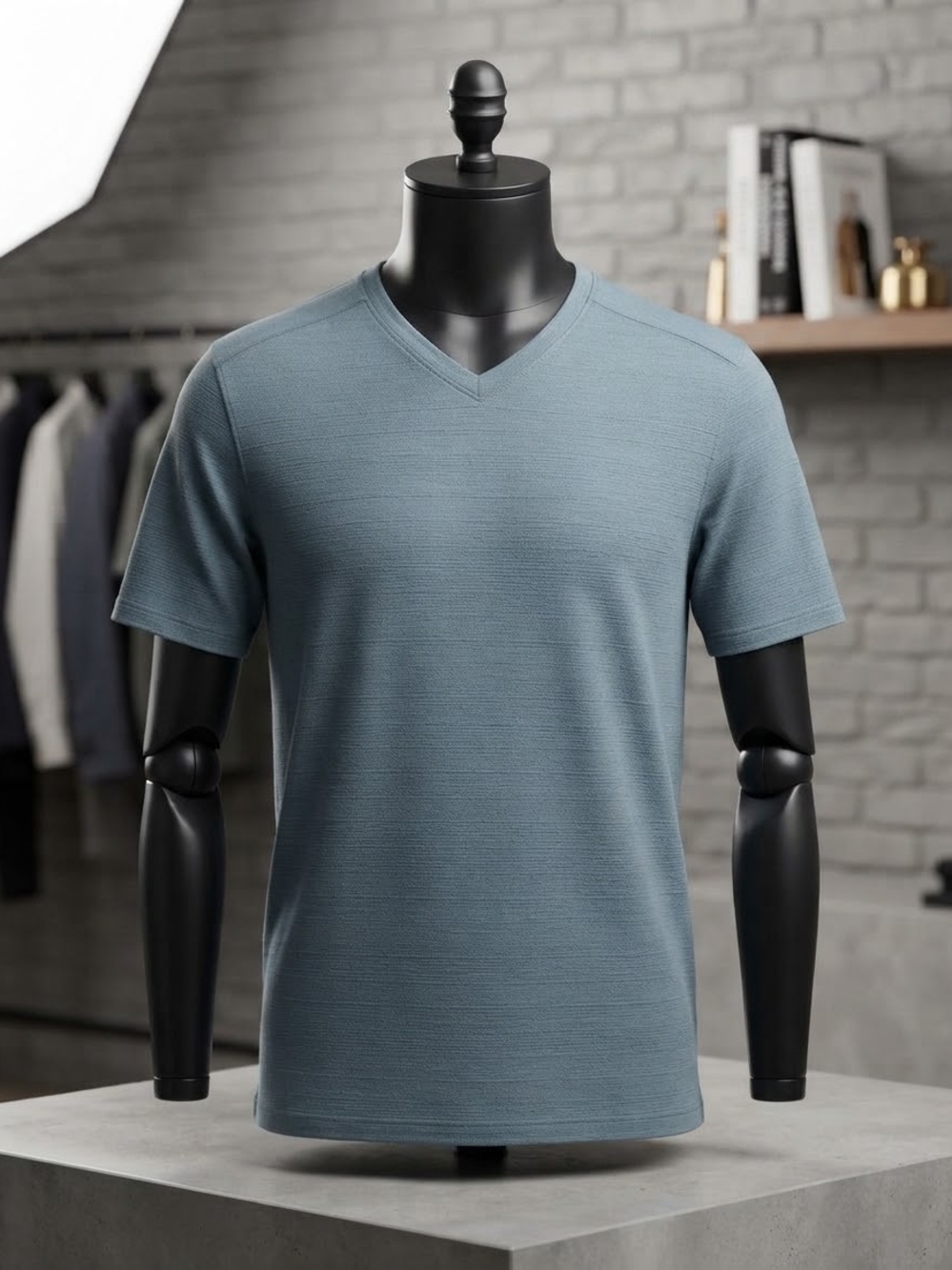 Claiborne Slate Blue V-Neck Short Sleeve Shirt Size Large